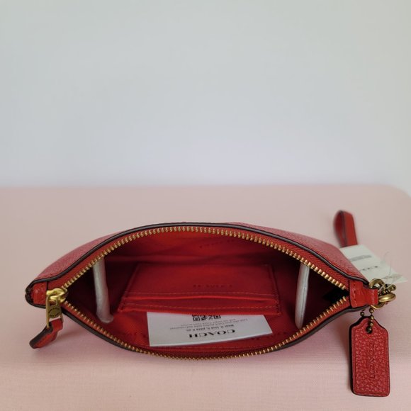 COACH Small Wristlet in Polished PebbleD Leather- Sport Red⭐ - Picture 13 of 16